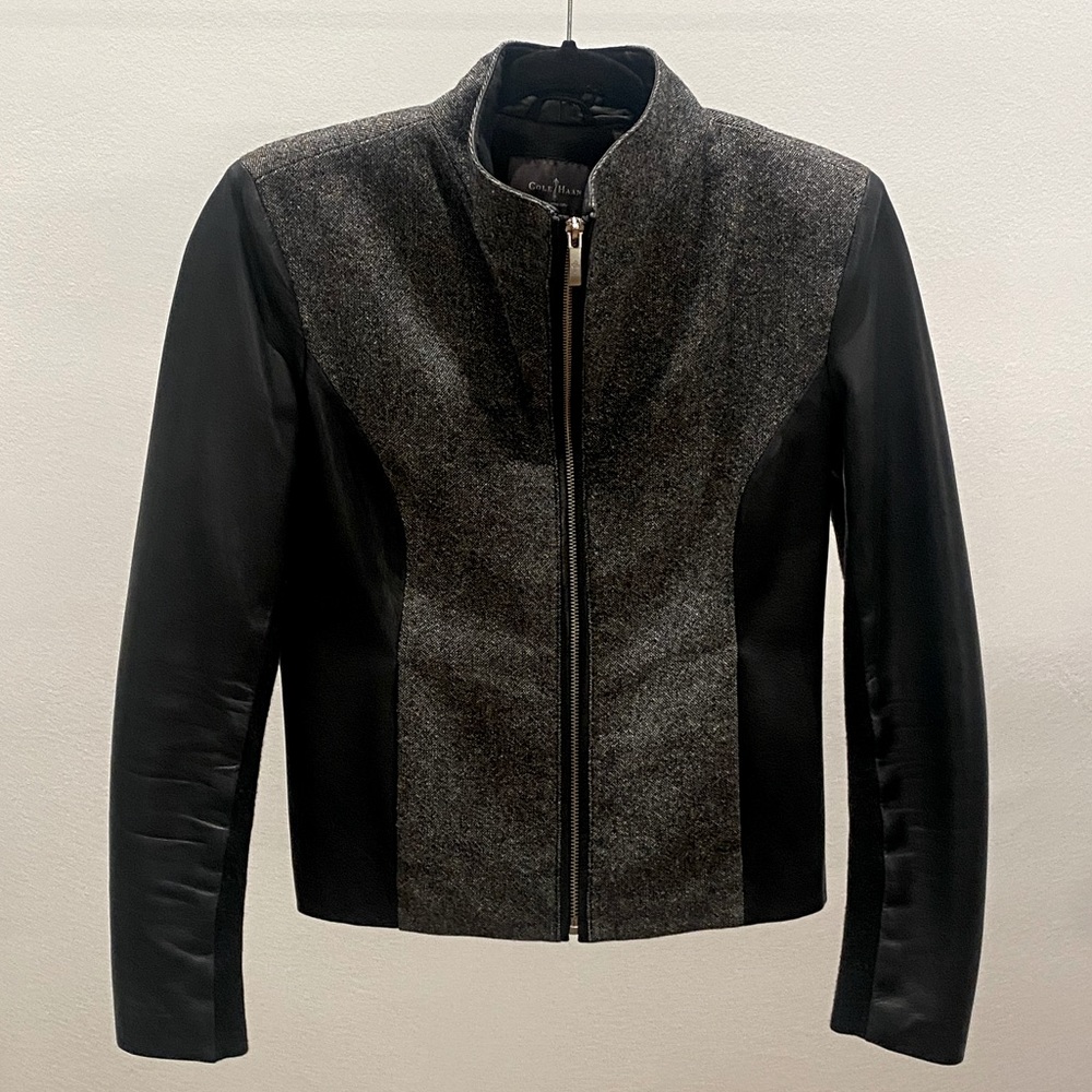 Leather and tweed Cole Haan Moto jacket